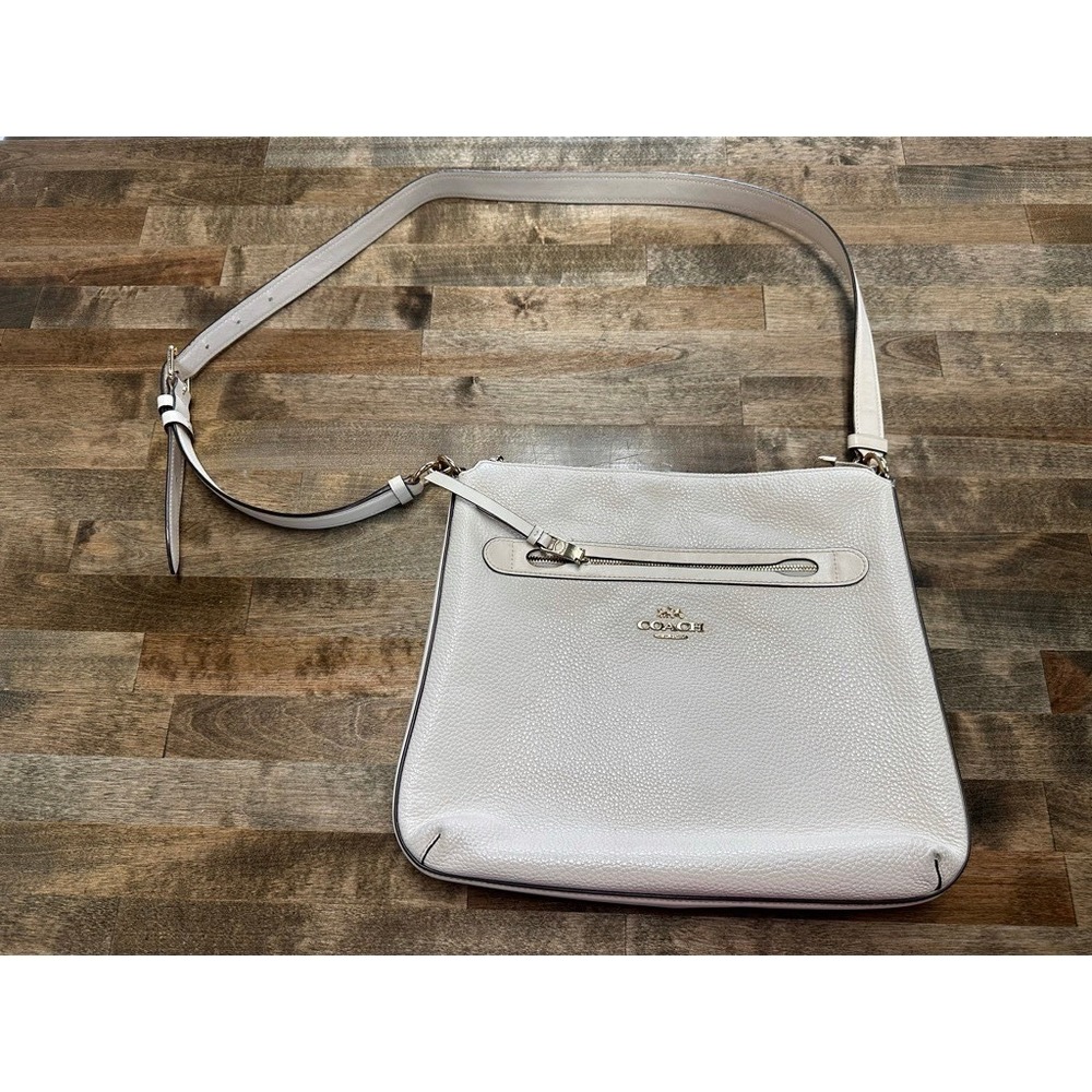 Coach F34823 Chalk White Pebbled Leather File Crossbody Bag Gold Hardware